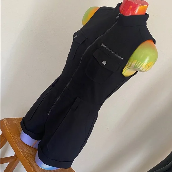 Guess Black Sleeveless Romper with Front Zip - Picture 7 of 16